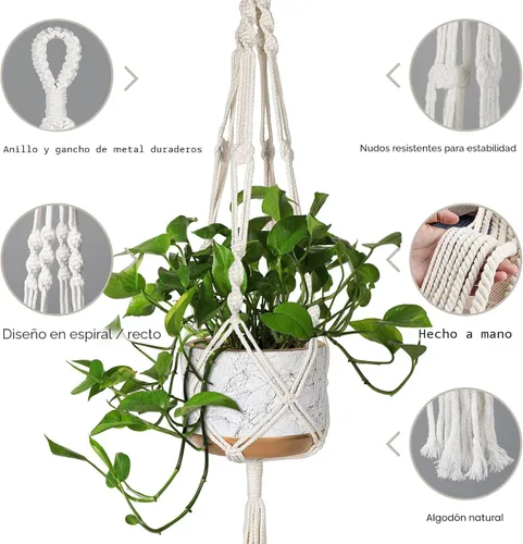 Miniatura 5 de MIPON - Paquete de 3 perchas de macramé para interiores con 3 ganchos, soporte para macetas colgantes para plantas, tamaños de 46"/41"/34