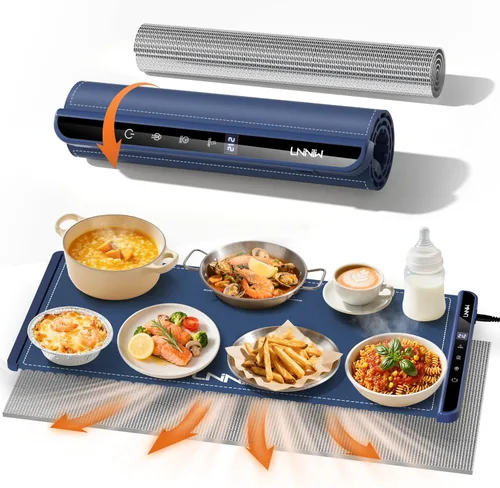 Miniatura 10 de Alfombrilla de calentamiento para alimentos, 6 ajustes de temperatura y 6 temporizadores, platos para bufé, reuniones, fiestas, uso diario Blanco