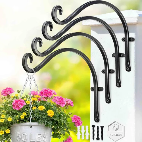 Miniatura 17 de Qiang Ni Colgador de plantas de alta resistencia, soporte de metal para plantas de montaje en pared de 16 pulgadas, 80 libras, para interiores