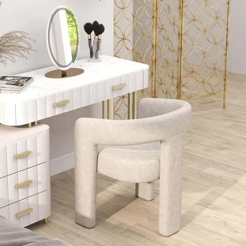 Miniatura 67 de HNY Silla moderna de cocina y comedor de estilo barril, silla de acento tapizada en cuero sintético PU con brazo, silla de lado de 47 cm de ancho
