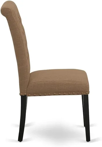 Miniatura 6 de East West Furniture BRP1T17 Bremond Parson - Juego de 2 sillas acolchadas de tela de lino color sable ligero con ribete de clavos, color negro