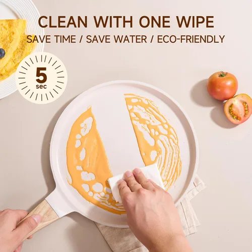 Miniatura 4 de JEETEE Sartén para crepas antiadherente, 11 pulgadas Comales para tortillas plancha para estufa, revestimiento de granito, sartén plana para Beige