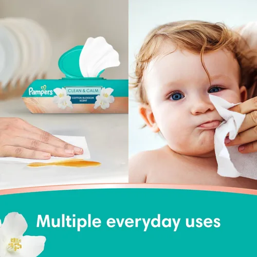 Miniatura 2 de Pampers - Toallitas Clean & Calm, aroma a flores de algodón, 336 toallitas en total (6 paquetes con tapa emergente)