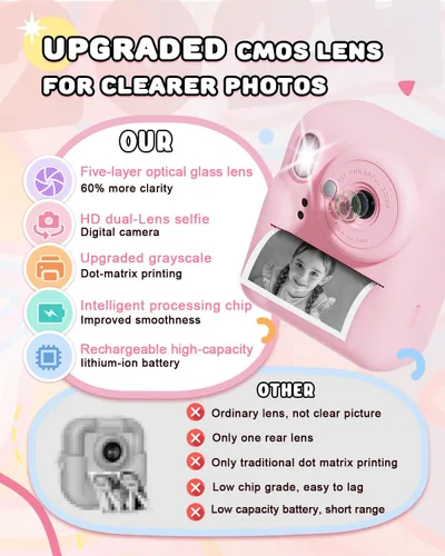 Miniatura 6 de JOYJAM Cámara para niños con impresión instantánea, cámara digital de selfie de doble lente mejorada para niños, HD 1080P, juguetes de regalo