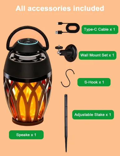 Miniatura 9 de Altavoces Bluetooth mejorados para exteriores, altavoz portátil impermeable IPX6 con luces de llama LED RGB, artilugio para papá, sonido estéreo HD