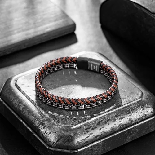 Miniatura 4 de murtoo Pulsera de cuero y acero, cadena de acero inoxidable y pulseras de cuero para hombre