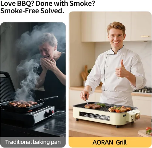 Miniatura 3 de AORAN - Parrillas eléctricas para interiores sin humo, parrilla de interior versátil sin humo para cocinar en casa, con parrillas de interior Blanco