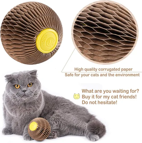 Miniatura 5 de AREIIA Bola de Hierba Gatera para Gatos Bola Rellenable con Rascador Fiebre Felina Juguetes para Reducir la Obesidad y la Soledad CSB01BR