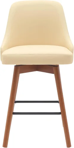 Miniatura 4 de Armen Living Sicily Modern Farmhouse Taburete giratorio de madera de nogal de 26 pulgadas de altura para encimera de isla de cocina, en piel Crema