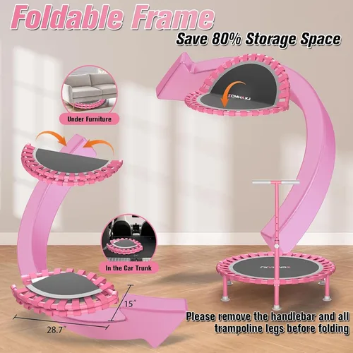 Miniatura 6 de ZCMHAXJ Mini trampolín plegable, trampolín de rebote de 40 pulgadas para adultos y niños, capacidad de 450 libras con barra ajustable en forma de T