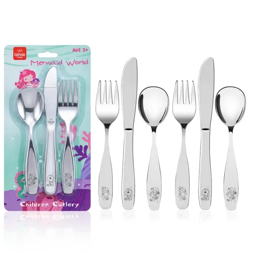 Miniatura 14 de Lehoo Castle Cubiertos para niños pequeños, 6 piezas, utensilios de acero inoxidable para niños, cubiertos seguros para niños para autoalimentarse