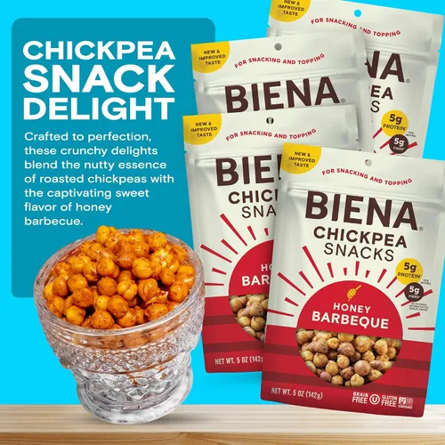 Miniatura 4 de Biena Bocadillos crujientes de garbanzos tostados, barbacoa, alto en proteínas, alto en fibra, sin gluten, a base de plantas, sin OMG, aperitivos