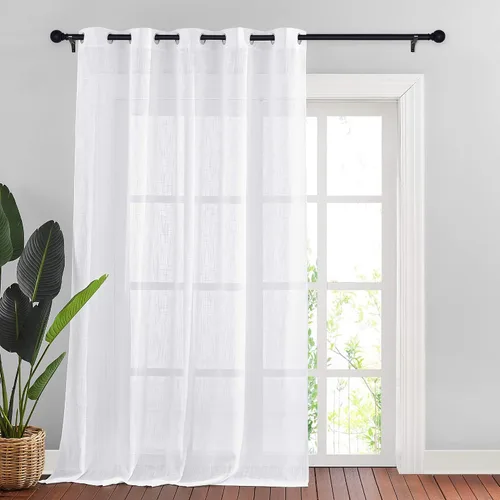 NICETOWN Cortinas traslúcidas blancas de 95 pulgadas de largo para ventanas, con ojales en la parte superior, elegante mezcla de lino texturizada,