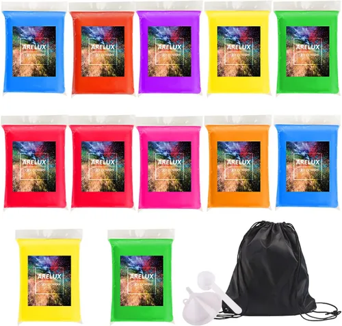 Miniatura 7 de ARELUX Holi Color Run Powder - Paquete de 12 unidades de 2.8 onzas cada uno de colores surtidos naturales Rangoli en polvo a granel, pintura de tiza