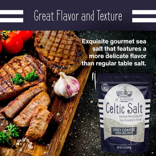 Miniatura 5 de Le Marinier Sal marina céltica orgánica gris gruesa, 1.1 lb - 18 oz. Sal marina francesa 100% natural y sin refinar rica en minerales orgánica. Sal