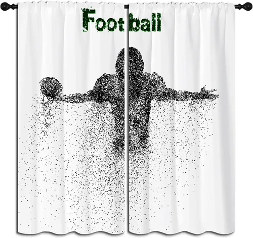 Cortinas opacas deportivas para niños y niñas, decoración de oscurecimiento de habitación, arte abstracto de jugador de fútbol americano, silueta de