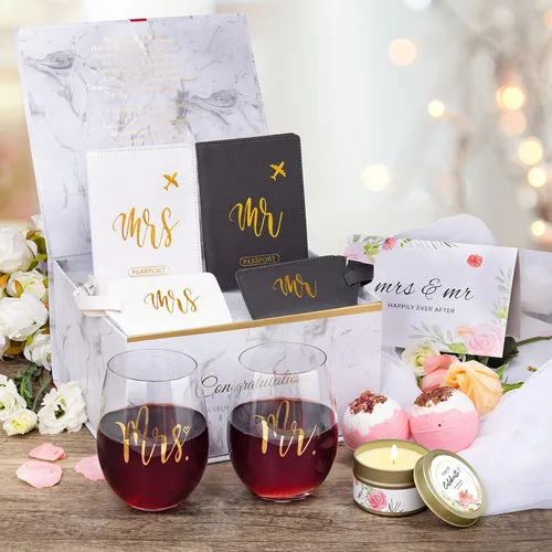 Miniatura 6 de Yorktend Regalo de boda y compromiso para parejas: día de San Valentín, novia y novio, recién casados señor y señora, esenciales de luna de miel