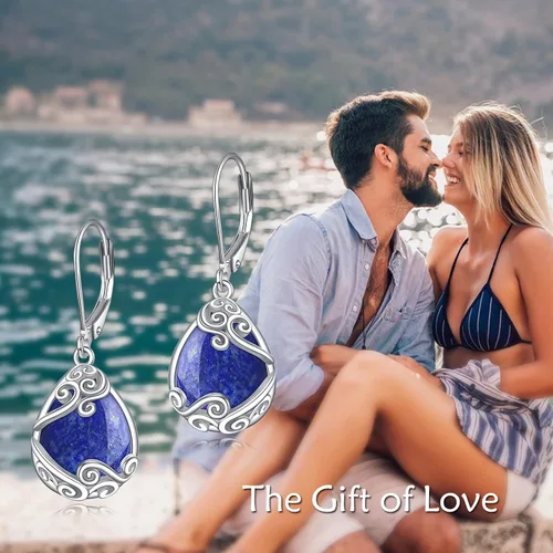Miniatura 222 de Aretes colgantes con forma de lágrima de filigrana de piedra lunar de plata de ley 925 con cierre de palanca para mujer, regalos de joyería