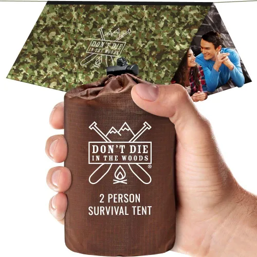Don't Die In The Woods - Tienda de campaña de supervivencia - Hecha con manta espacial térmica de Mylar extra gruesa - Tienda de campaña de refugio