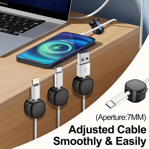 Miniatura 4 de Paquete de 6, clips magnéticos para cables y bridas de silicona [organizador de cables ajustable debajo del escritorio], gestión de cables, soporte