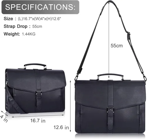 Miniatura 5 de ESTARER Portafolio de cuero para hombres de 15.6 pulgadas, bolsa para computadora portátil para oficina/negocios/viajes, bolsa de hombro grande