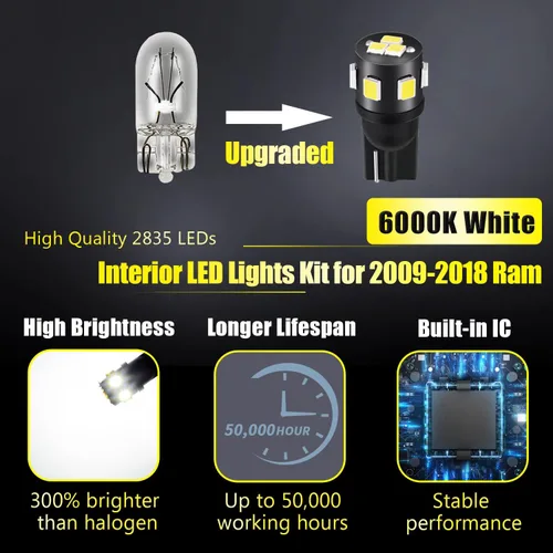 Miniatura 2 de Kit de 12 luces LED interiores Ram para Dodge Ram 2009 2010 2011 2012 2013 2014 2015 2016 2017 2018 blanco 6000K paquete de iluminación LED