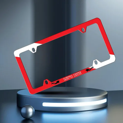 Miniatura 2 de Let's Dive - Marco para placa de matrícula, bandera de buceo, personaliza, de acero inoxidable, diseño divertido compatible con soporte estándar