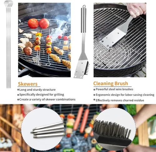 Miniatura 5 de 11 piezas de accesorios para parrilla de barbacoa de acero inoxidable, regalos para papá en el día del padre, juego de herramientas de parrilla