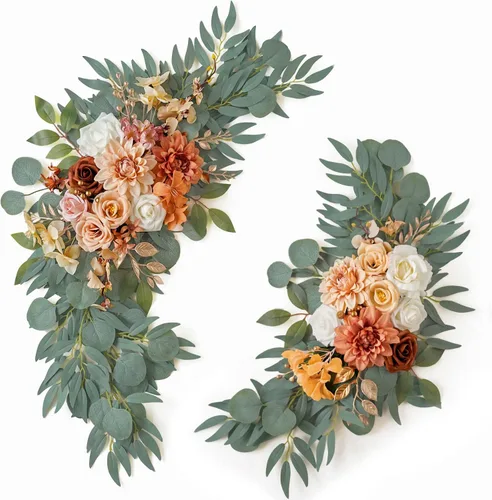 ponatia Flores de arco de boda (paquete de 2), flores artificiales de color naranja quemado para decoración de bodas, letreros de bienvenida y flor