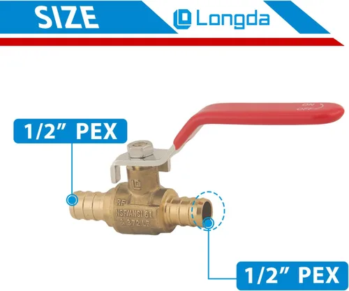 Miniatura 3 de Válvula PEX de 1/2 pulgada, válvula de bola de cierre de puerto completo de latón, mango de 1/4 de giro, válvula de agua PEX con certificación