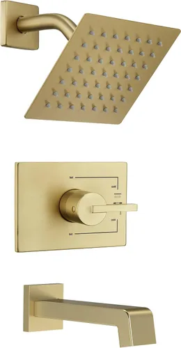 SOOOHOT Accesorios de ducha dorados cepillados, juego de grifo de bañera y ducha con cabezal de ducha dorado de 6 pulgadas y boquilla de tina, juego