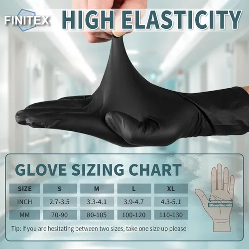 Miniatura 8 de FINITEX - Guantes desechables de nitrilo negro, 5 mil, sin polvo, examen médico, sin látex, 100 unidades para examen, limpieza del hogar, guantes