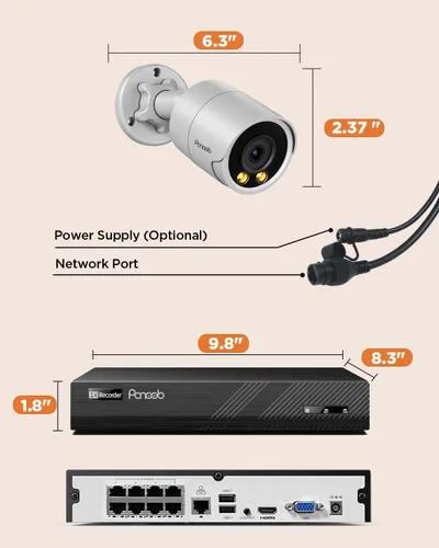 Miniatura 7 de Sistema de cámara de seguridad PoE, 4 cámaras IP con cable de 5 MP con cable para el hogar, micrófono integrado, detección de vehículos humanos