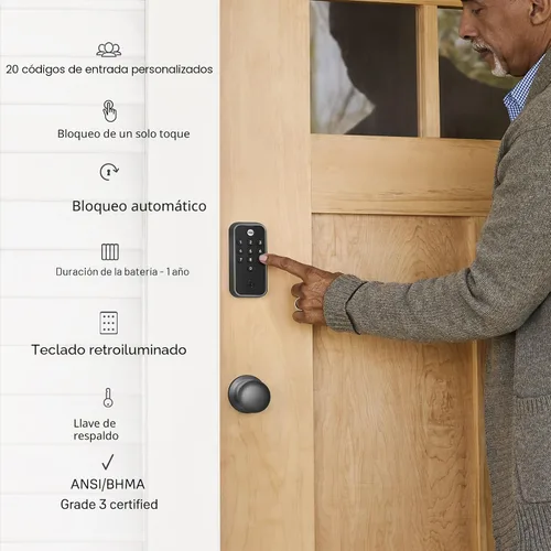 Miniatura 4 de Cerrojo de puerta delantera con teclado en negro de Yale para entrada sin llave, YED210-NR-BSP Ante negro