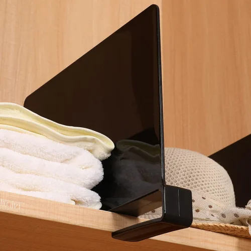 Miniatura 5 de Sooyee Paquete de 8 separadores de estantes acrílicos negros, perfectos para armarios, cocina, dormitorio, organización de estanterías para Violeta