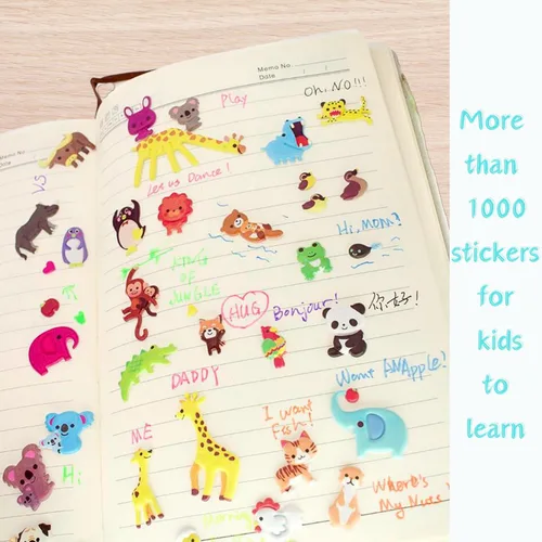 Miniatura 5 de Calcomanías 3D hinchadas para niños, reutilizables para niños pequeños, niños y niñas, 4 hojas – madre hijo, animales, perros, gatos, elefante, Zoo