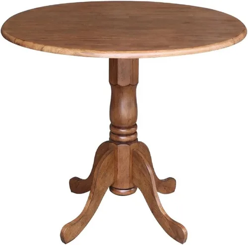 Miniatura 17 de IC International Concepts, mesa de comedor redonda de 42" con pedestal y dos alas plegables, madera maciza, Parawood resistente, color blanco