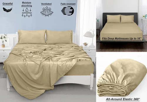 Miniatura 8 de ROYALE LINENS Juego de sábanas de 300 hilos 100% algodón peinado de fibras largas, 4 piezas, 1 sábana bajera, 1 encimera y 2 fundas de almohada