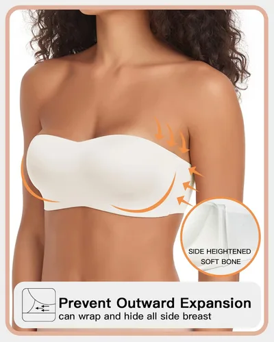 Miniatura 4 de WOWENY Sujetadores sin tirantes para mujer, brasier sin varillas, brasier de silicona antideslizante, sin costuras, acolchado, cómodo tubo superior