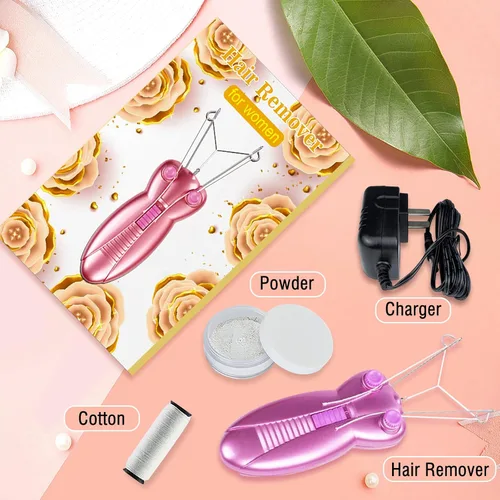 Miniatura 9 de Removedor de vello facial eléctrico para mujer, depiladora de belleza para mujer, depiladora facial de algodón (rosa)