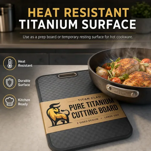 Miniatura 8 de Tabla de cortar de titanio para cocina, tabla de cortar de doble cara de grado alimenticio, titanio puro y paja de trigo PP, resistente a