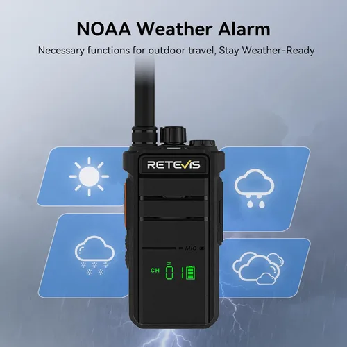 Miniatura 11 de Retevis RB26H Walkie Talkies de largo alcance con auricular, radio de 2 vías con cargador de 6 vías, pantalla oculta, 21 horas, NOAA, capacidad
