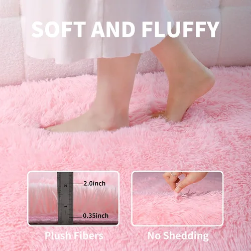 Miniatura 3 de Alfombras de área rosadas esponjosas de 4x6 pies para dormitorios de niñas, alfombra suave lavable difusa peluda shag para habitación de niños