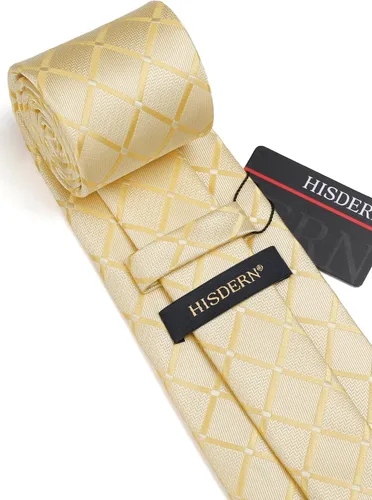 Miniatura 87 de HISDERN Conjunto de corbata a cuadros a cuadros pañuelo tejido clásico formal para hombre corbata y bolsillo cuadrado