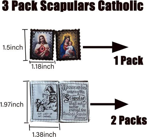 Miniatura 5 de Escapularios católicos, paquete de 3 collares católicos a granel de Escapulario de Nuestra Señora del Monte Carmelo, Escapularios Católicos