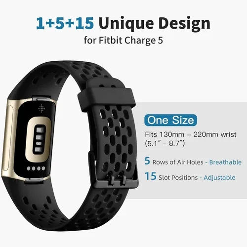 Miniatura 8 de Getino Bandas compatibles con Fitbit Charge, correas deportivas de repuesto ajustables transpirables suaves para Fitbit Charge 5/6, Negro