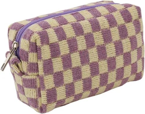Bolsa de maquillaje de tablero de ajedrez, bolsa de aseo de viaje, organizador de brochas de maquillaje, bolsa de almacenamiento a cuadros, estuche