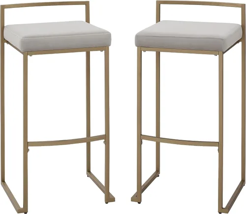 Miniatura 12 de Crosley Furniture Harlowe - Juego de 2 taburetes de bar tapizados con altura de mostrador, cocina y comedor, crema y dorado