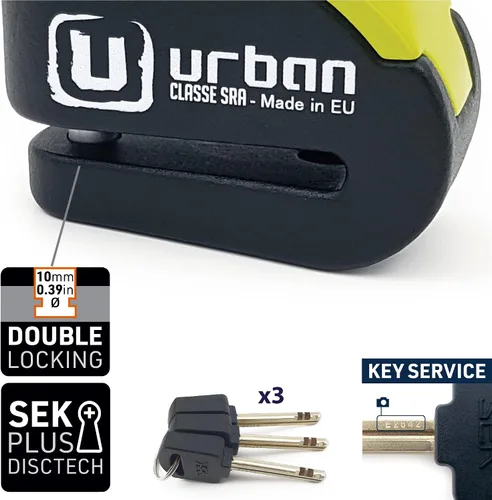 Miniatura 7 de URBAN UR10 Hi-Tech Bloqueo de disco de alarma para motocicleta de 120 dB, máxima seguridad aprobada por SRA, advertencia sensibilidad A+, activación