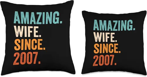 Miniatura 3 de 16th wedding anniversary gifts for her Amazing Wife Since 2007 Almohada de aniversario de boda número 16, 18 x 18 pulgadas, multicolor